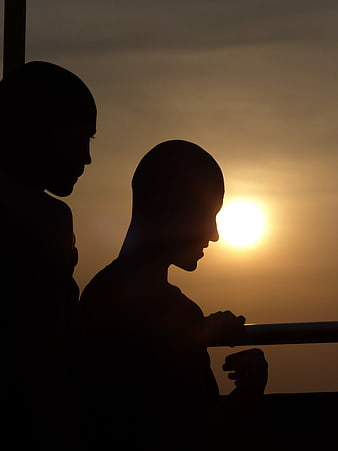 Silhouette of Two People Watching Sunset