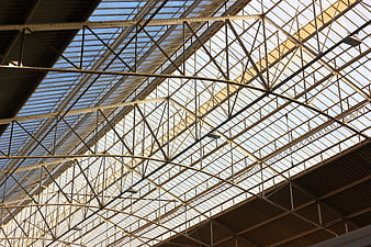 Low angle view of intricate metal roof structure at Sao Bento Station