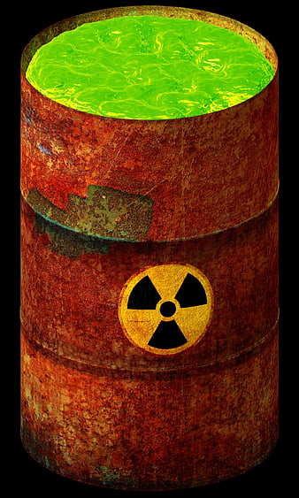 Rusty Barrel with Glowing Green Radioactive Waste