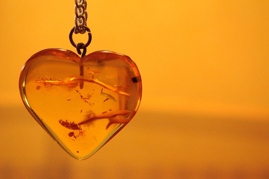 Amber Heart Pendant Necklace with Inclusions