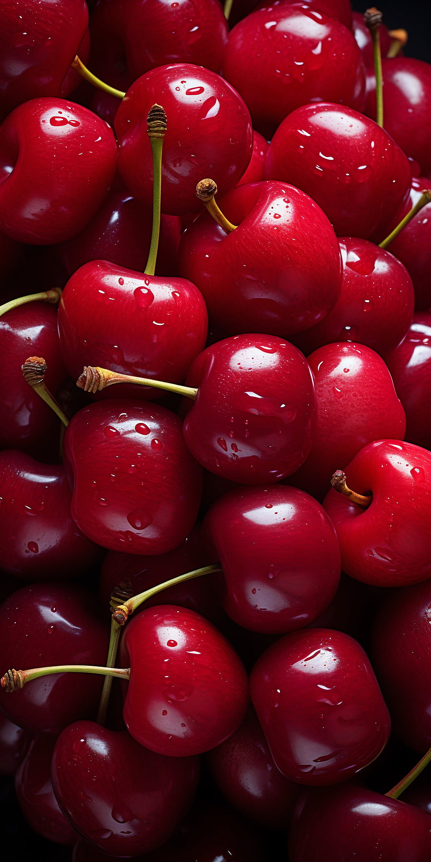 Close-up of Fresh Red Cherries with Water Droplets
