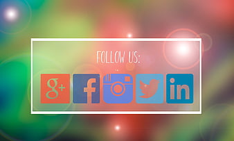 Social Media Follow Us Icons on Colorful Abstract Background