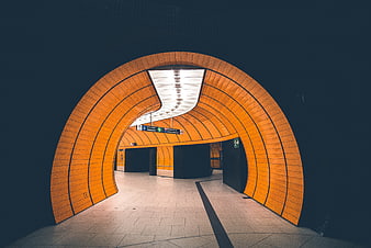 Modern Orange Arched Subway Tunnel Architecture