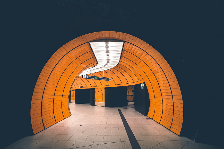 Modern Orange Arched Subway Tunnel Architecture