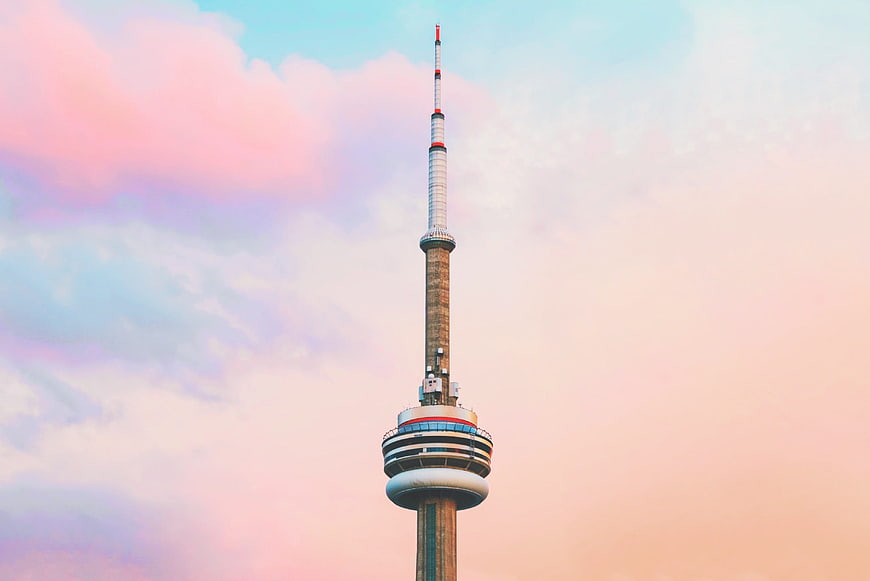 CN Tower Against Pastel Pink and Blue Sky