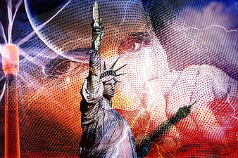 Statue of Liberty and Tesla Coil Digital Collage