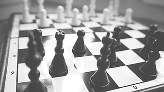 Black and White Chess Pieces on Board
