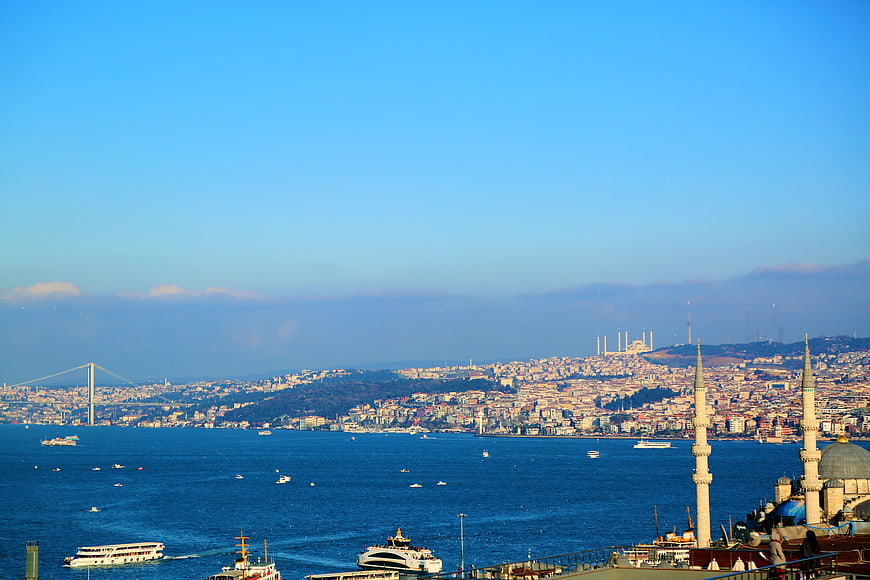 Panoramic View of Istanbul Skyline and Bosphorus Strait