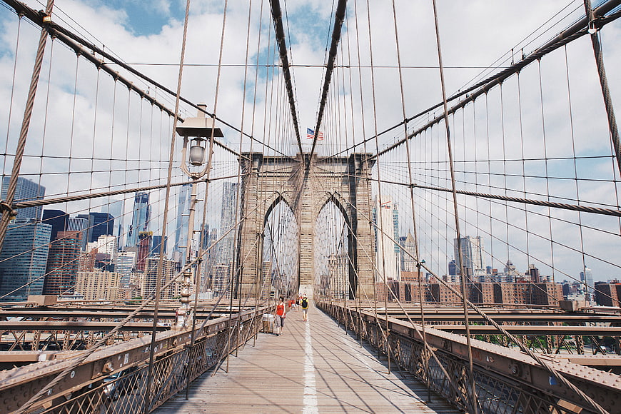 Brooklyn Bridge Pedestrian Walkway With Manhattan Skyline