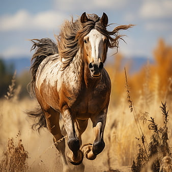 Wild Paint Horse Galloping Through Golden Field