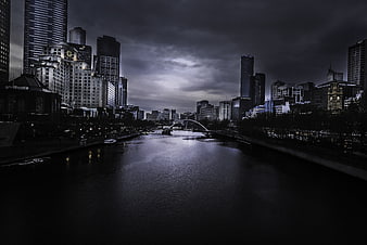 Dramatic Melbourne Skyline at Dusk with Yarra River