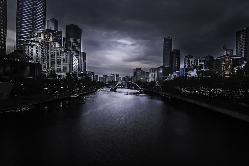 Dramatic Melbourne Skyline at Dusk with Yarra River