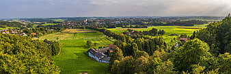 Panoramic View of Bavarian Village and Green Fields