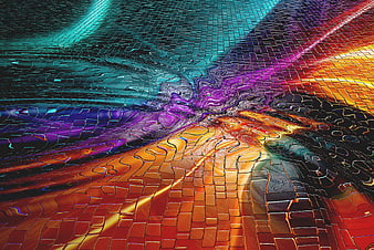 Abstract Digital Art with Vibrant Gradient and Distorted Grid Pattern