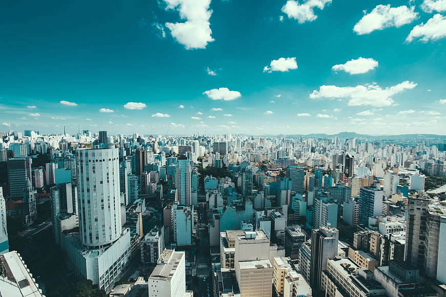 Aerial View of Sao Paulo Skyline Under Blue Sky