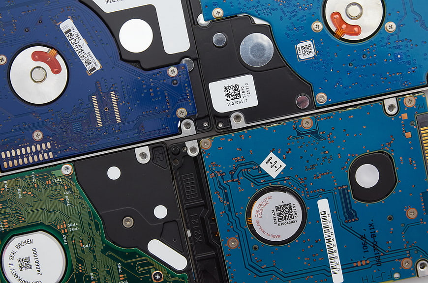 Close-up of Hard Drive Circuit Boards and Components