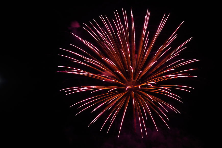 Vibrant Pink Firework Burst Against Black Night Sky