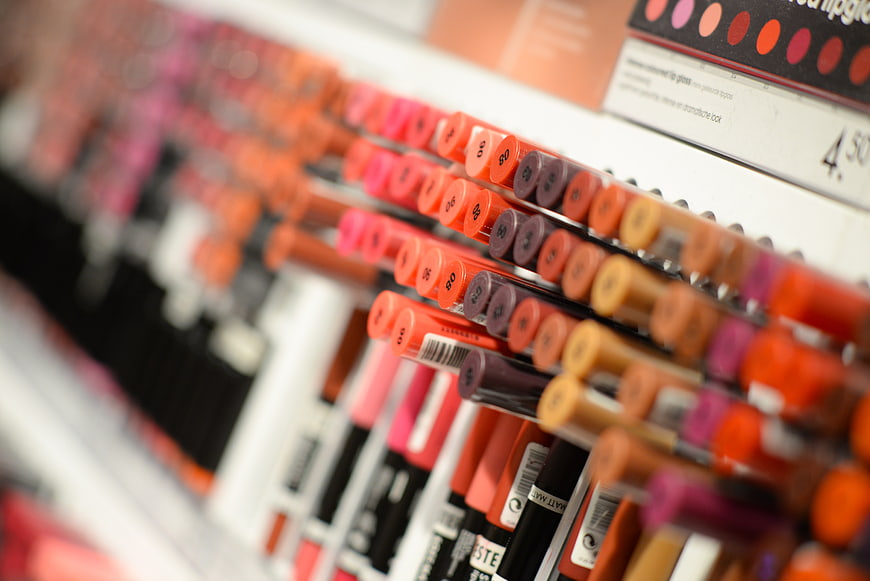 Colorful Lipstick Collection on Retail Display Shelf