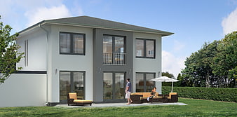 Modern Two-Story Villa Architectural Rendering With Outdoor Patio