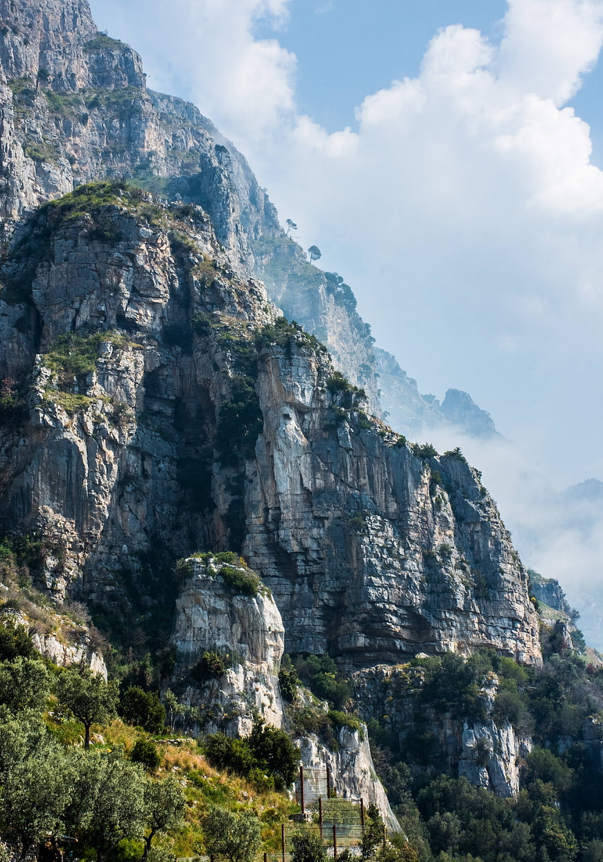 Dramatic limestone cliffs of the Amalfi Coast, Italy