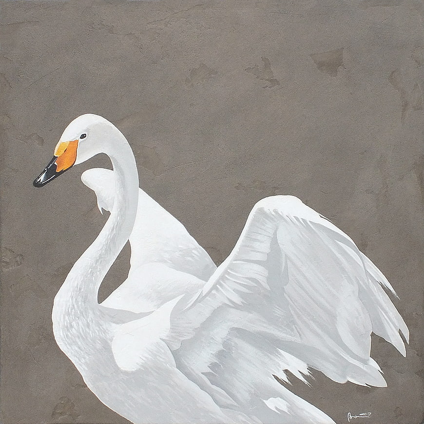 Artistic painting of a white swan with spread wings