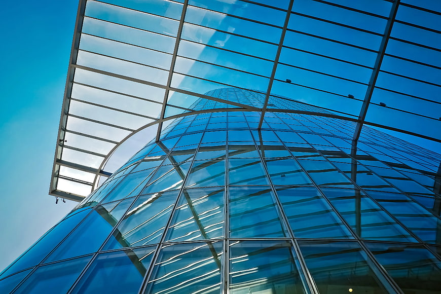 Low Angle View of Modern Glass Skyscraper Architecture