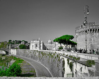 Selective Color View of Castel Sant'Angelo and St. Peter's Basilica in Rome