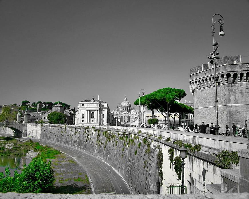 Selective Color View of Castel Sant'Angelo and St. Peter's Basilica in Rome