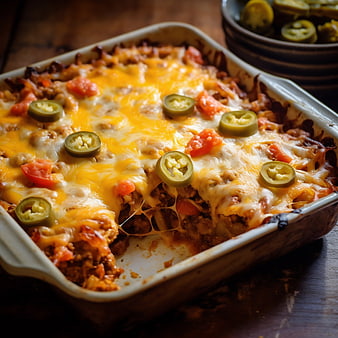 Cheesy Ground Beef Casserole with Jalapenos