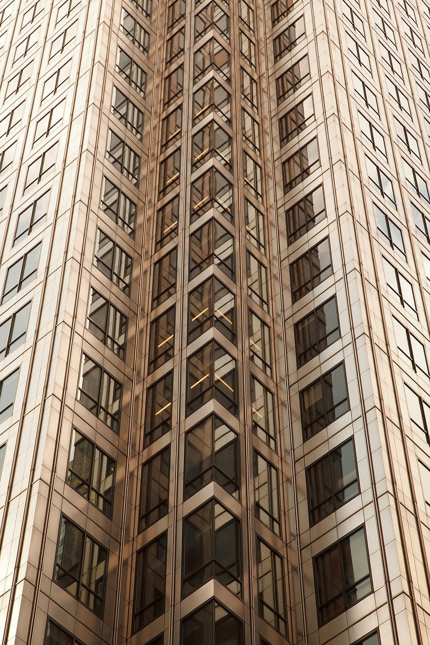 Modern Skyscraper Facade with Geometric Window Patterns