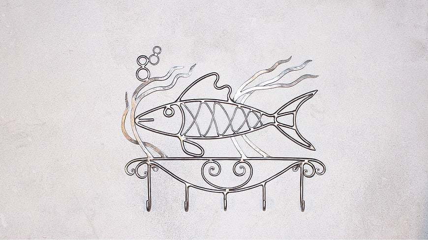 Metal Fish Wall Hanger with Hooks