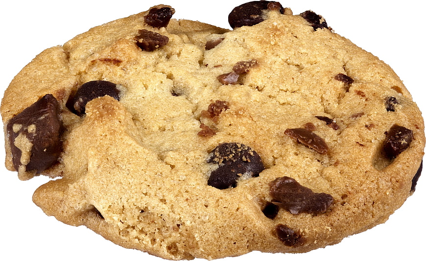 Close-up of chocolate chip cookie on white background