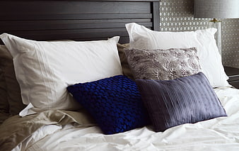Stylish Bedroom Bedding With Blue And Gray Decorative Pillows