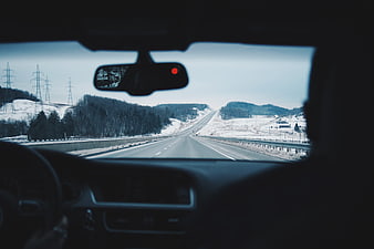 Winter Highway Drive View From Car Dashboard