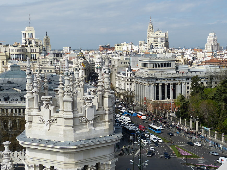 Madrid Cityscape with Town Hall and Traffic