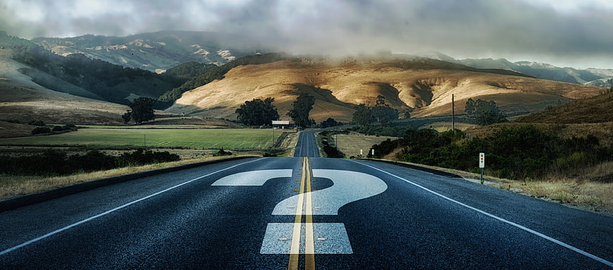 Question Mark Road Marking In Rural Landscape