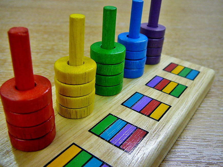 Colorful Wooden Educational Counting Game With Stacked Rings