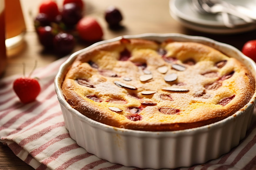 Homemade Clafoutis Cake with Cherries and Almonds