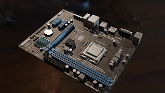 Gigabyte Motherboard With Processor And Blue RAM Slots