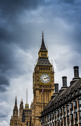 Big Ben Clock Tower Against Dramatic Cloudy Sky