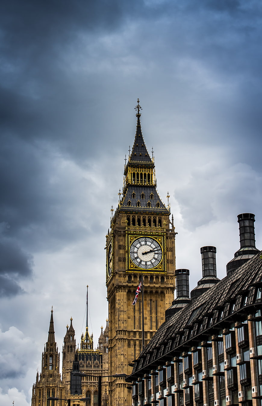 Big Ben Clock Tower Against Dramatic Cloudy Sky