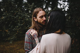 Intimate Couple Portrait in Forest with Tattooed Man
