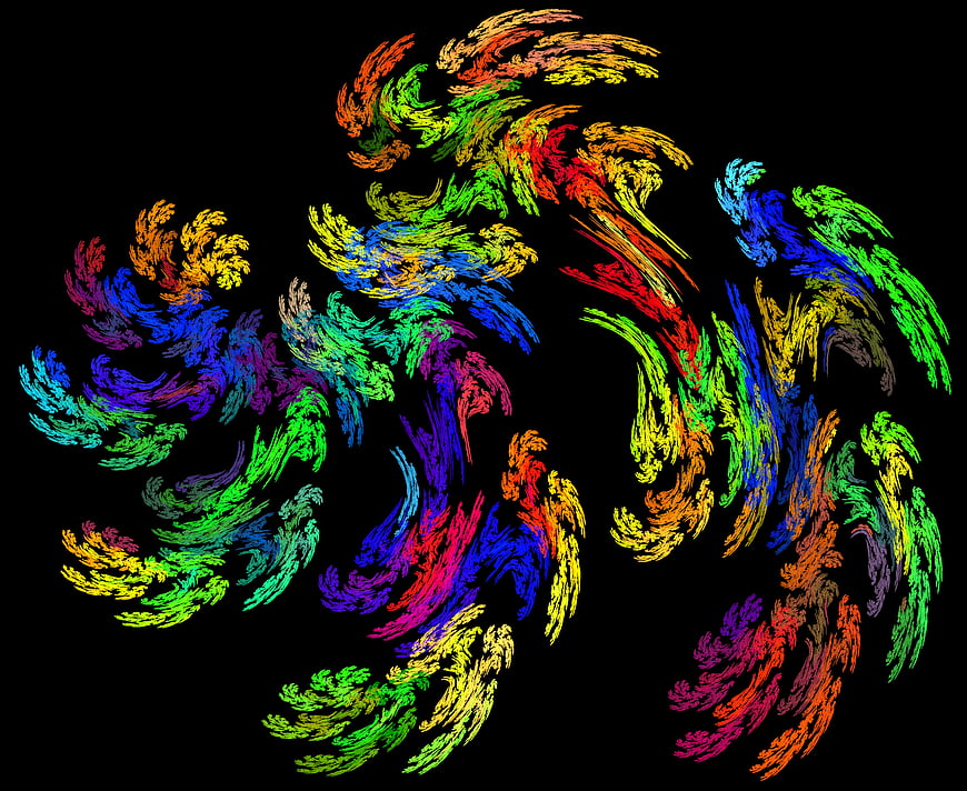 Colorful abstract fractal art with swirling patterns on black background