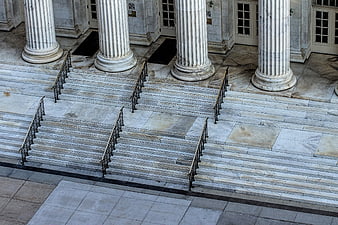High Angle View of Classical Courthouse Steps and Columns