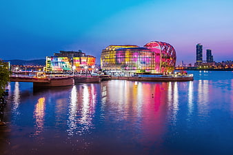Colorful Threebit Floating Island Seoul Night Reflection
