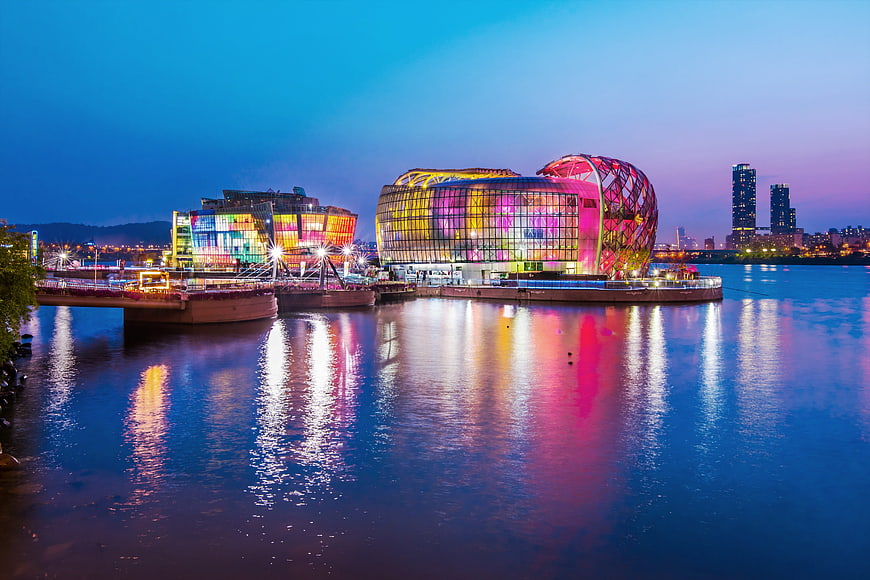 Colorful Threebit Floating Island Seoul Night Reflection