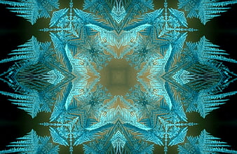 Abstract blue kaleidoscope ice crystal pattern design