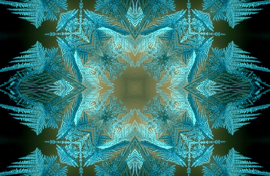 Abstract blue kaleidoscope ice crystal pattern design