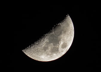 Crescent Moon with Craters Against Black Night Sky