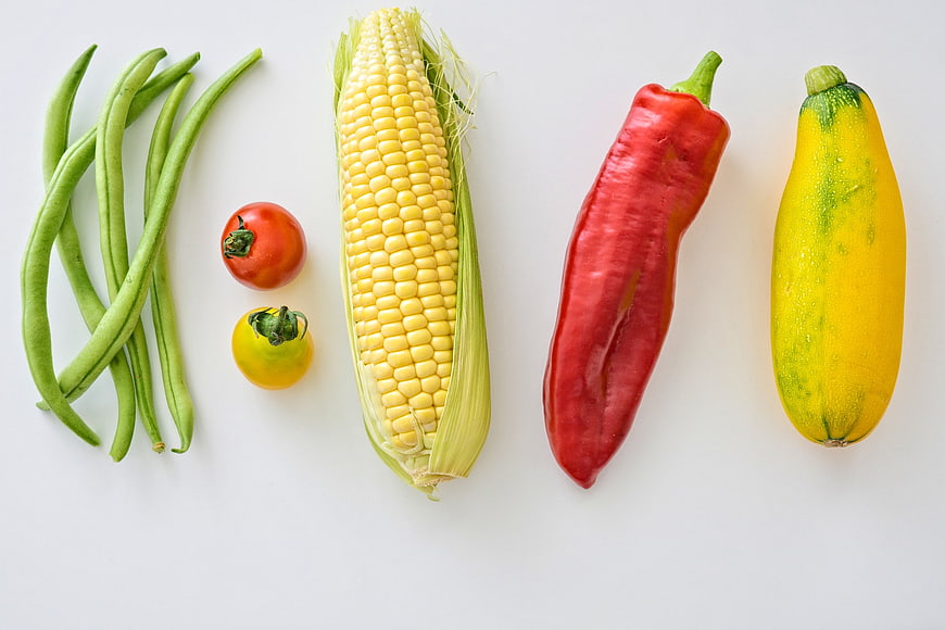 Fresh Summer Vegetables Flat Lay on White Background